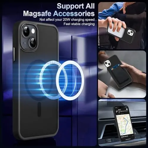 MOCCA Strong Magnetic for iPhone 13 Case, [Compatible with Magsafe][Screen Protector+Camera Lens Protector] Translucent Matte Back Slim Shockproof Case for iPhone 13 Phone Case 6.1