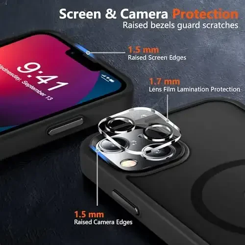 MOCCA Strong Magnetic for iPhone 13 Case, [Compatible with Magsafe][Screen Protector+Camera Lens Protector] Translucent Matte Back Slim Shockproof Case for iPhone 13 Phone Case 6.1