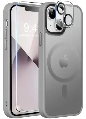 MOCCA Strong Magnetic for iPhone 13 Case, [Compatible with Magsafe][Screen Protector+Camera Lens Protector] Translucent Matte Back Slim Shockproof Case for iPhone 13 Phone Case 6.1