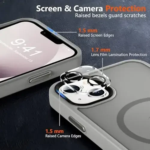 MOCCA Strong Magnetic for iPhone 13 Case, [Compatible with Magsafe][Screen Protector+Camera Lens Protector] Translucent Matte Back Slim Shockproof Case for iPhone 13 Phone Case 6.1