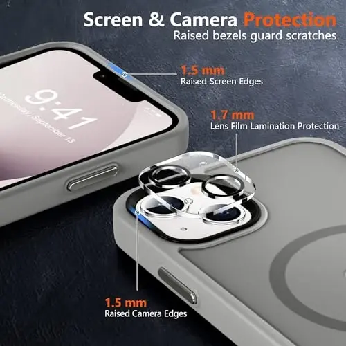 MOCCA Strong Magnetic for iPhone 13 Case, [Compatible with Magsafe][Screen Protector+Camera Lens Protector] Translucent Matte Back Slim Shockproof Case for iPhone 13 Phone Case 6.1