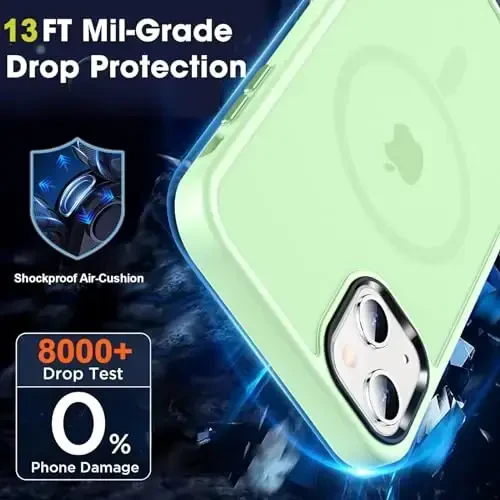 MOCCA Strong Magnetic for iPhone 13 Case, [Compatible with Magsafe][Screen Protector+Camera Lens Protector] Translucent Matte Back Slim Shockproof Case for iPhone 13 Phone Case 6.1