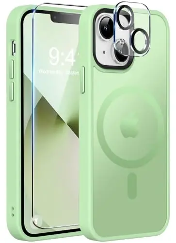 MOCCA Strong Magnetic for iPhone 13 Case, [Compatible with Magsafe][Screen Protector+Camera Lens Protector] Translucent Matte Back Slim Shockproof Case for iPhone 13 Phone Case 6.1