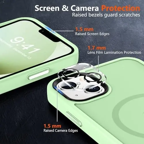 MOCCA iPhone 13 Kılıfı için Güçlü Manyetik, [Magsafe ile Uyumlu] [Ekran Koruyucu+Kamera Lens Koruyucu] Yarı Saydam Mat Arka İnce Darbeye Dayanıklı iPhone 13 Telefon Kılıfı 6.1