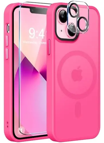MOCCA iPhone 13 Kılıfı için Güçlü Manyetik, [Magsafe ile Uyumlu] [Ekran Koruyucu+Kamera Lens Koruyucu] Yarı Saydam Mat Arka İnce Darbeye Dayanıklı iPhone 13 Telefon Kılıfı 6.1