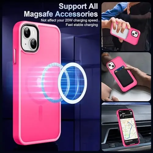 MOCCA iPhone 13 Kılıfı için Güçlü Manyetik, [Magsafe ile Uyumlu] [Ekran Koruyucu+Kamera Lens Koruyucu] Yarı Saydam Mat Arka İnce Darbeye Dayanıklı iPhone 13 Telefon Kılıfı 6.1