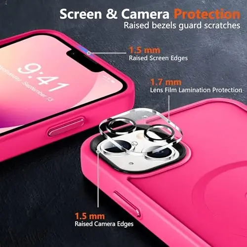MOCCA iPhone 13 Kılıfı için Güçlü Manyetik, [Magsafe ile Uyumlu] [Ekran Koruyucu+Kamera Lens Koruyucu] Yarı Saydam Mat Arka İnce Darbeye Dayanıklı iPhone 13 Telefon Kılıfı 6.1