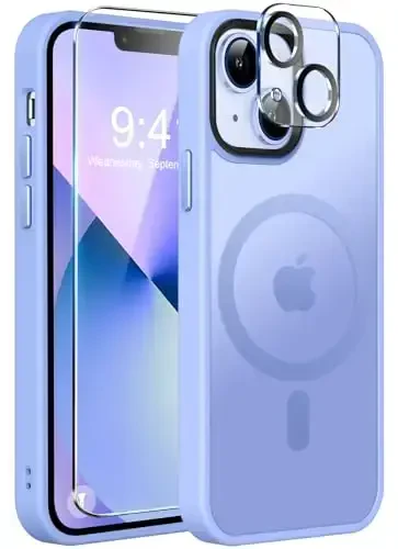 MOCCA Strong Magnetic for iPhone 13 Case, [Compatible with Magsafe][Screen Protector+Camera Lens Protector] Translucent Matte Back Slim Shockproof Case for iPhone 13 Phone Case 6.1