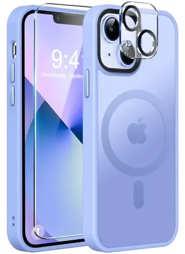 MOCCA Strong Magnetic for iPhone 13 Case, [Compatible with Magsafe][Screen Protector+Camera Lens Protector] Translucent Matte Back Slim Shockproof Case for iPhone 13 Phone Case 6.1