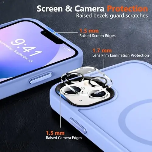 MOCCA iPhone 13 Kılıfı için Güçlü Manyetik, [Magsafe ile Uyumlu] [Ekran Koruyucu+Kamera Lensi Koruyucu] Yarı Saydam Mat Arka İnce Darbeye Dayanıklı iPhone 13 Telefon Kılıfı 6.1