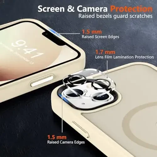MOCCA Strong Magnetic for iPhone 13 Case, [Compatible with Magsafe][Screen Protector+Camera Lens Protector] Translucent Matte Back Slim Shockproof Case for iPhone 13 Phone Case 6.1