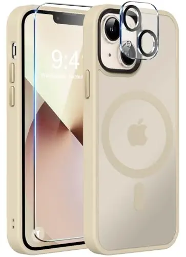 MOCCA iPhone 13 Kılıfı için Güçlü Manyetik, [Magsafe ile Uyumlu][Ekran Koruyucu+Kamera Lensi Koruyucu] Yarı Saydam Mat Arka İnce Darbeye Dayanıklı iPhone 13 Telefon Kılıfı 6.1