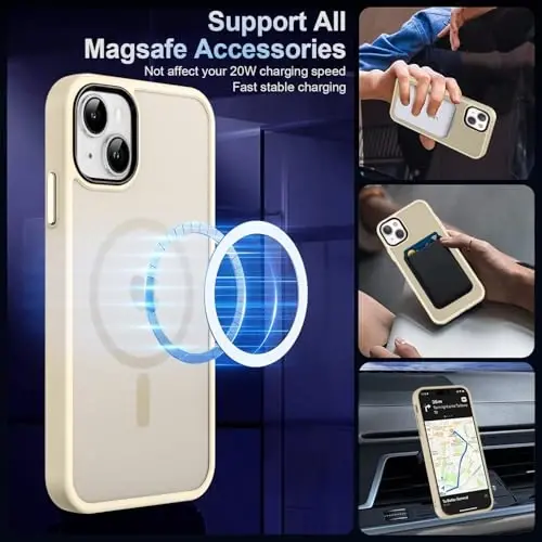 MOCCA iPhone 13 Kılıfı için Güçlü Manyetik, [Magsafe ile Uyumlu][Ekran Koruyucu+Kamera Lensi Koruyucu] Yarı Saydam Mat Arka İnce Darbeye Dayanıklı iPhone 13 Telefon Kılıfı 6.1