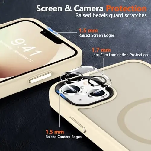 MOCCA iPhone 13 Kılıfı için Güçlü Manyetik, [Magsafe ile Uyumlu][Ekran Koruyucu+Kamera Lensi Koruyucu] Yarı Saydam Mat Arka İnce Darbeye Dayanıklı iPhone 13 Telefon Kılıfı 6.1