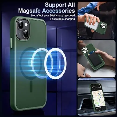 MOCCA Strong Magnetic for iPhone 13 Case, [Compatible with Magsafe][Screen Protector+Camera Lens Protector] Translucent Matte Back Slim Shockproof Case for iPhone 13 Phone Case 6.1
