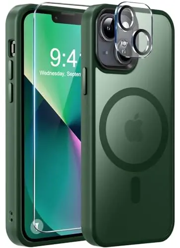 MOCCA iPhone 13 Kılıfı için Güçlü Manyetik, [Magsafe ile Uyumlu][Ekran Koruyucu+Kamera Lensi Koruyucu] Yarı Saydam Mat Arka İnce Darbeye Dayanıklı iPhone 13 Telefon Kılıfı 6.1