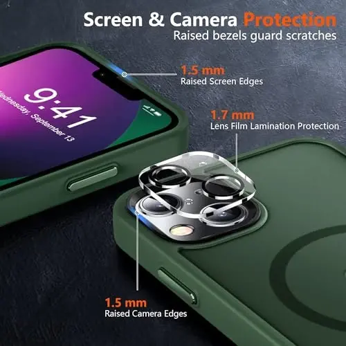 MOCCA iPhone 13 Kılıfı için Güçlü Manyetik, [Magsafe ile Uyumlu][Ekran Koruyucu+Kamera Lensi Koruyucu] Yarı Saydam Mat Arka İnce Darbeye Dayanıklı iPhone 13 Telefon Kılıfı 6.1