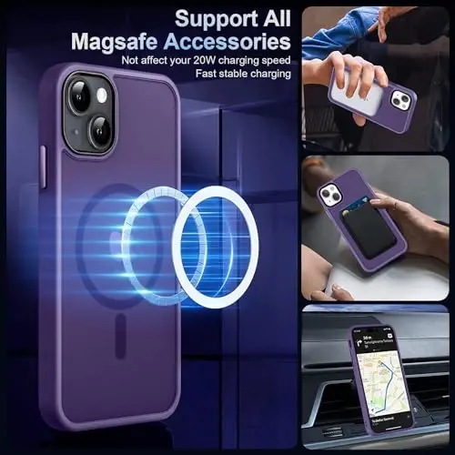MOCCA Strong Magnetic for iPhone 13 Case, [Compatible with Magsafe][Screen Protector+Camera Lens Protector] Translucent Matte Back Slim Shockproof Case for iPhone 13 Phone Case 6.1