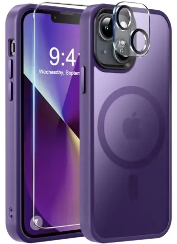 MOCCA iPhone 13 Kılıfı için Güçlü Manyetik, [Magsafe ile Uyumlu][Ekran Koruyucu+Kamera Lensi Koruyucu] Yarı Saydam Mat Arka İnce Darbeye Dayanıklı iPhone 13 Telefon Kılıfı 6.1