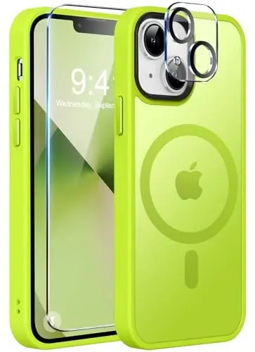 MOCCA Strong Magnetic for iPhone 13 Case, [Compatible with Magsafe][Screen Protector+Camera Lens Protector] Translucent Matte Back Slim Shockproof Case for iPhone 13 Phone Case 6.1