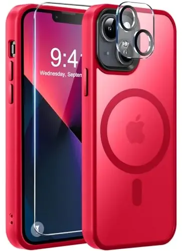 MOCCA Strong Magnetic for iPhone 13 Case, [Compatible with Magsafe][Screen Protector+Camera Lens Protector] Translucent Matte Back Slim Shockproof Case for iPhone 13 Phone Case 6.1