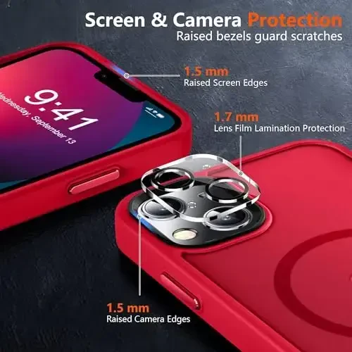 MOCCA Strong Magnetic for iPhone 13 Case, [Compatible with Magsafe][Screen Protector+Camera Lens Protector] Translucent Matte Back Slim Shockproof Case for iPhone 13 Phone Case 6.1