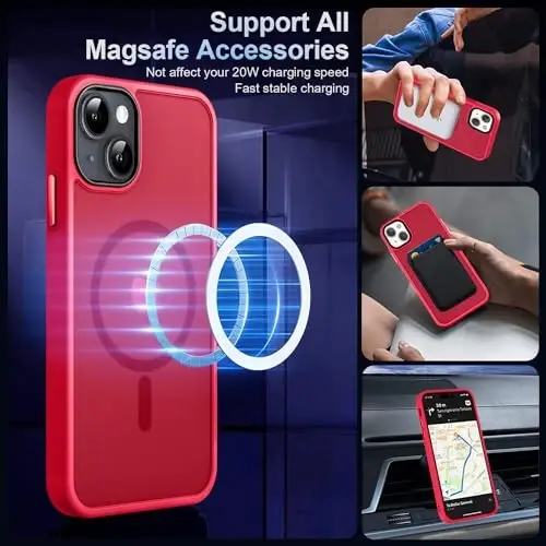 MOCCA Strong Magnetic for iPhone 13 Case, [Compatible with Magsafe][Screen Protector+Camera Lens Protector] Translucent Matte Back Slim Shockproof Case for iPhone 13 Phone Case 6.1