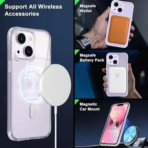 MOCCA Strong Magnetic for iPhone 13 Case Clear, [Anti Yellowing][Compatible with Magsafe][Screen Protector+Camera Lens Protector] Slim Shockproof Protective Case for iPhone 13 Phone Case 6.1