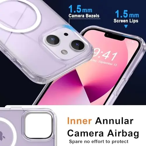 MOCCA iPhone 13 Kılıfı için Güçlü Manyetik Şeffaf, [Sararmaya Karşı][Magsafe ile Uyumlu][Ekran Koruyucu+Kamera Lens Koruyucu] İnce Darbeye Dayanıklı Koruyucu iPhone 13 Telefon Kılıfı 6.1