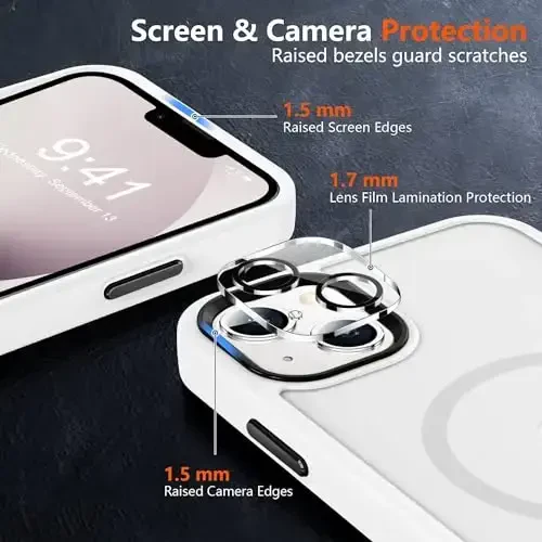 MOCCA Strong Magnetic for iPhone 13 Case, [Compatible with Magsafe][Screen Protector+Camera Lens Protector] Translucent Matte Back Slim Shockproof Case for iPhone 13 Phone Case 6.1