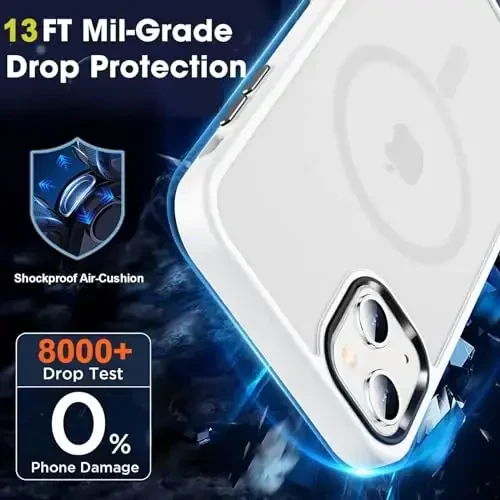 MOCCA Strong Magnetic for iPhone 13 Case, [Compatible with Magsafe][Screen Protector+Camera Lens Protector] Translucent Matte Back Slim Shockproof Case for iPhone 13 Phone Case 6.1