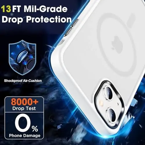 MOCCA Strong Magnetic for iPhone 13 Case, [Compatible with Magsafe][Screen Protector+Camera Lens Protector] Translucent Matte Back Slim Shockproof Case for iPhone 13 Phone Case 6.1