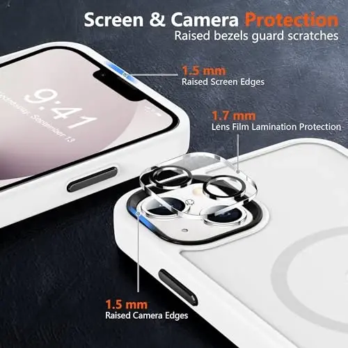 MOCCA Strong Magnetic for iPhone 13 Case, [Compatible with Magsafe][Screen Protector+Camera Lens Protector] Translucent Matte Back Slim Shockproof Case for iPhone 13 Phone Case 6.1