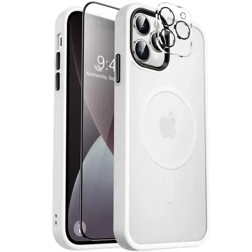 MOCCA iPhone 13 Pro Max için Güçlü Manyetik Kılıf, [Magsafe ile Uyumlu] [Cam Ekran Koruyucu+Kamera Lens Koruyucu] İnce Darbeye Dayanıklı Kapaklı Telefon Kılıfı iPhone 13 Pro Max 6.7