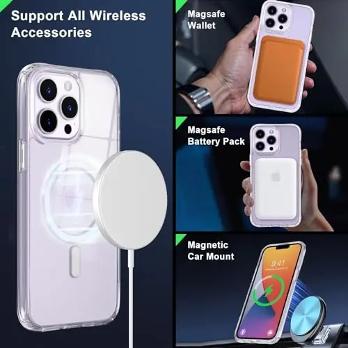 MOCCA Strong Magnetic for iPhone 13 Pro Max Case,[Compatible with Magsafe][Glass Screen Protector+Camera Lens Protector] Slim Thin Shockproof Cover Phone Case for iPhone 13 Pro Max 6.7