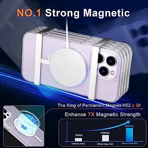 MOCCA Strong Magnetic for iPhone 13 Pro Max Case,[Compatible with Magsafe][Glass Screen Protector+Camera Lens Protector] Slim Thin Shockproof Cover Phone Case for iPhone 13 Pro Max 6.7