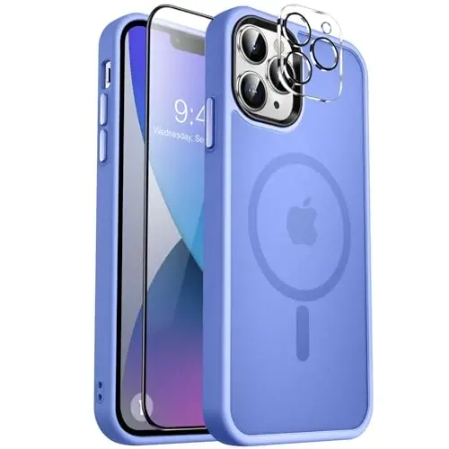 MOCCA iPhone 13 Pro Max uchun kuchli magnitli gʻilof, [Magsafe bilan mos][Shisha ekran himoyachisi+Kamera linzalari himoyachisi] Yupqa zarbga chidamli telefon gʻilofi iPhone 13 Pro Max 6,7