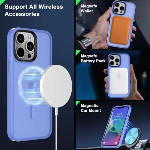 MOCCA iPhone 13 Pro Max uchun kuchli magnitli gʻilof, [Magsafe bilan mos][Shisha ekran himoyachisi+Kamera linzalari himoyachisi] Yupqa zarbga chidamli telefon gʻilofi iPhone 13 Pro Max 6,7