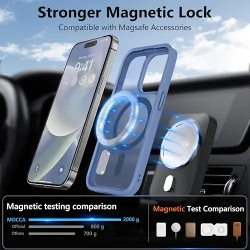 MOCCA Strong Magnetic for iPhone 14 Pro Case, [Compatible with Magsafe][13FT Military Drop Protection] Slim Translucent Matte Shockproof Case for iPhone 14 Pro Phone Case 6.1'', Blue - 2