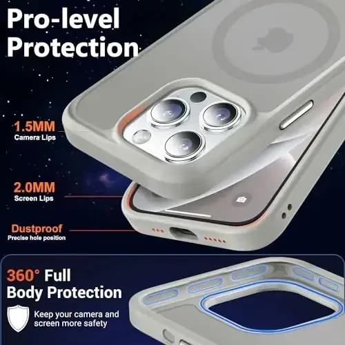 MOCCA Strong Magnetic for iPhone 14 Pro Case, [Compatible with Magsafe][13FT Military Drop Protection] Slim Translucent Matte Shockproof Case for iPhone 14 Pro Phone Case 6.1'', Titanium Gray - 5