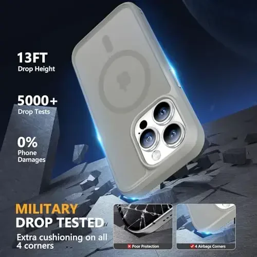 MOCCA Strong Magnetic for iPhone 14 Pro Case, [Compatible with Magsafe][13FT Military Drop Protection] Slim Translucent Matte Shockproof Case for iPhone 14 Pro Phone Case 6.1'', Titanium Gray - 4