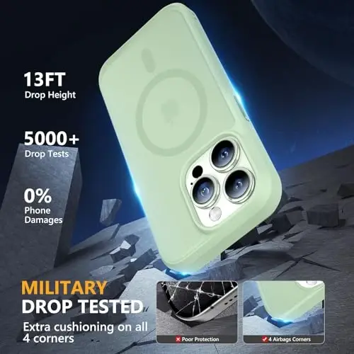 MOCCA Strong Magnetic for iPhone 14 Pro Case, [Compatible with Magsafe][13FT Military Drop Protection] Slim Translucent Matte Shockproof Case for iPhone 14 Pro Phone Case 6.1'', Light Green - 4
