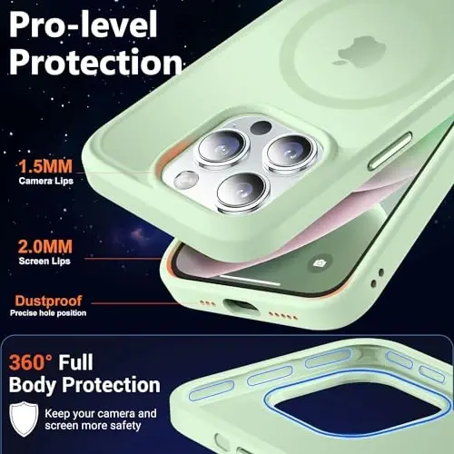MOCCA Strong Magnetic for iPhone 14 Pro Case, [Compatible with Magsafe][13FT Military Drop Protection] Slim Translucent Matte Shockproof Case for iPhone 14 Pro Phone Case 6.1'', Light Green - 5