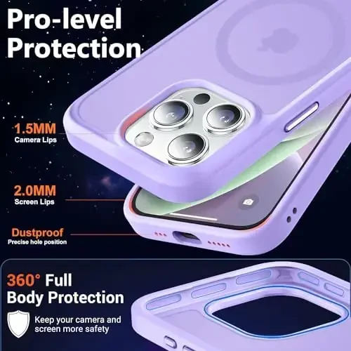 MOCCA Strong Magnetic for iPhone 14 Pro Case, [Compatible with Magsafe][13FT Military Drop Protection] Slim Translucent Matte Shockproof Case for iPhone 14 Pro Phone Case 6.1'', Light Purple - 5