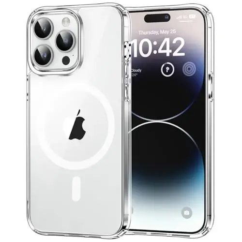 MOCCA iPhone 14 Pro Kılıfı için Güçlü Mıknatıslı Şeffaf, [Sararmayan][Magsafe ile Uyumlu][Askeri Düşme Koruması] İnce Darbeye Dayanıklı Koruyucu Telefon Kılıfı, iPhone 14 Pro Telefon Kılıfı 6.1