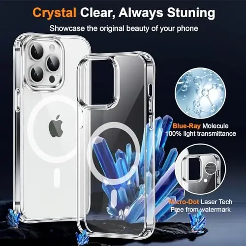 MOCCA iPhone 14 Pro Kılıfı için Güçlü Mıknatıslı Şeffaf, [Sararmayan][Magsafe ile Uyumlu][Askeri Düşme Koruması] İnce Darbeye Dayanıklı Koruyucu Telefon Kılıfı, iPhone 14 Pro Telefon Kılıfı 6.1