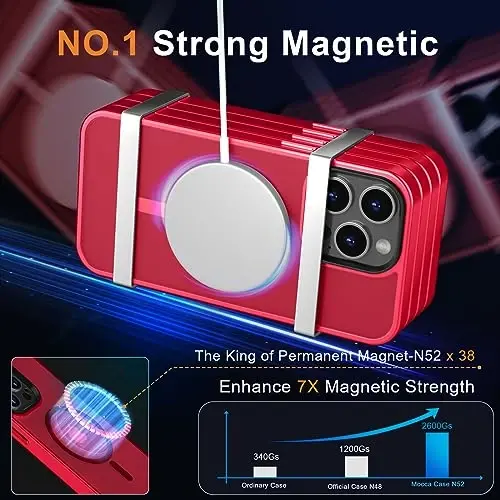 MOCCA iPhone 14 Pro Max Kılıfı için Güçlü Manyetik [Magsafe ile Uyumlu] [10FT Askeri Sınıf Koruma] iPhone 14 Pro Max 6,7 inç için Yarı Saydam Mat İnce Darbeye Dayanıklı Kılıf - Kırmızı - 3