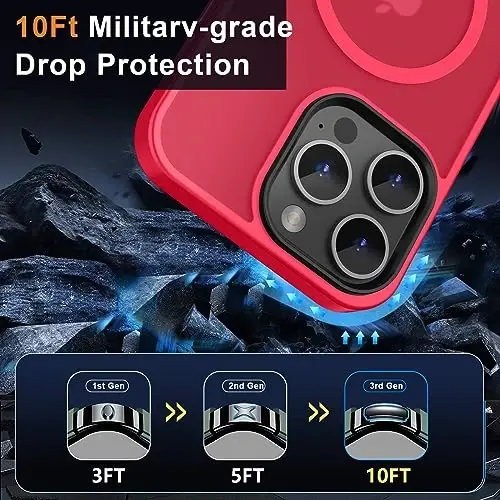 MOCCA iPhone 14 Pro Max Kılıfı için Güçlü Manyetik [Magsafe ile Uyumlu] [10FT Askeri Sınıf Koruma] iPhone 14 Pro Max 6,7 inç için Yarı Saydam Mat İnce Darbeye Dayanıklı Kılıf - Kırmızı - 4