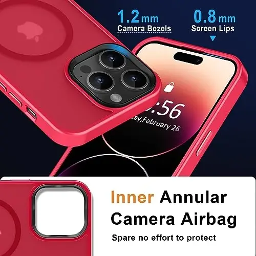 MOCCA iPhone 14 Pro Max Kılıfı için Güçlü Manyetik [Magsafe ile Uyumlu] [10FT Askeri Sınıf Koruma] iPhone 14 Pro Max 6,7 inç için Yarı Saydam Mat İnce Darbeye Dayanıklı Kılıf - Kırmızı - 5