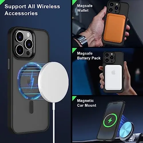 MOCCA iPhone 14 Pro Max Kılıfı için Güçlü Manyetik [Magsafe Uyumlu] [10FT Askeri Sınıf Koruyucu] Yarı Saydam Mat İnce Darbeye Dayanıklı iPhone 14 Pro Max 6.7
